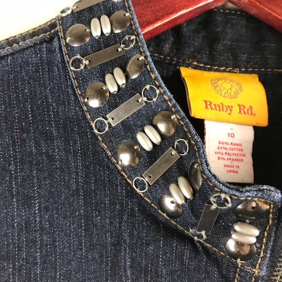 EUC Ruby Rd. Size 10 Jean Jacket Coat 3/4 sleeve Bling Detail - Picture 5 of 5
